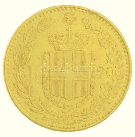 Olaszország 1888R 20L Au 'I. Umberto' (6,46g/0.900) T:2 apró ph. Italy 1888R 20 Lire Au 'Umberto I' (6,46g/0.900) C:XF small edge error Krause KM#21
