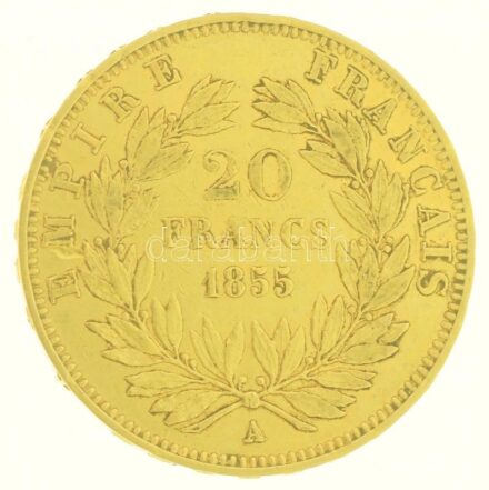 Franciaország / Második Császárság 1855A 20Fr Au 'III. Napóleon' (6,42g/0.900) T:2,2- France / Second Empire 1855A 20 Francs Au 'Napoleon III' (6,42g/0.900) C:XF,VF Krause KM#781