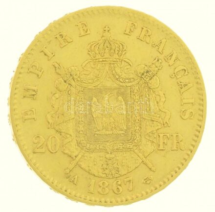 Franciaország / Második Császárság 1867A 20Fr Au 'III. Napóleon' (6,47g/0.900) T:2 France / Second Empire 1867A 20 Francs Au 'Napoleon III' (6,47g/0.900) C:XF Krause KM#801