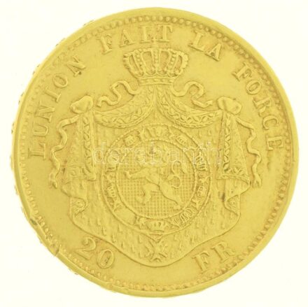 Belgium 1877. 20Fr Au 'II. Lipót' (6,43g/0.900) T:2 Belgium 1877. 20 Francs Au 'Leopold II' (6,43g/0.900) C:XF Krause KM#37