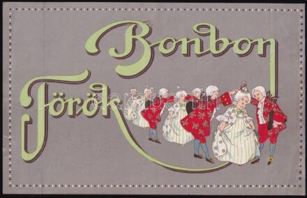 Török Bonbon litho dobozcímke, restaurált, szélén kis szakadásokkal, hajtásnyommal, 14,5×21,5 cm
