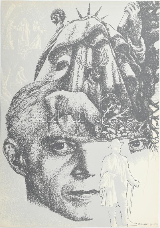 Töreky Ferenc (1922-2016): Bartók. Ofszet, papír, jelzett. Az 1981-ben, Bartók Béla 100. születésnapja alkalmából megjelent grafikai mappából. 46×32,5 cm