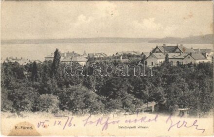 1905 Balatonfüred, Balaton-parti villasor. Balázsovich Gyula fényképész kiadása (ázott sarok / wet corner)