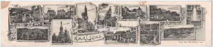 Karlovy Vary, Karlsbad; Art Nouveau, floral 3-tiled folding panoramacard (fl)