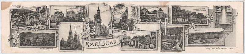 Karlovy Vary, Karlsbad; Art Nouveau, floral 3-tiled folding panoramacard (fl)