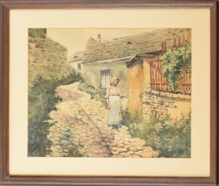 Bereczk K jelzéssel: Hazafelé. Akvarell, papír. Üvegezett fa keretben. 36,5x46 cm