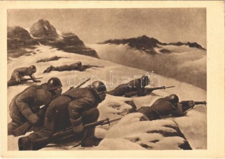Roham. Olasz Kir. Vezérkar - Hadbavonult olasz művészek kiállítása, katonai művészlap / Italian military art postcard. s: Vittorio Caroli