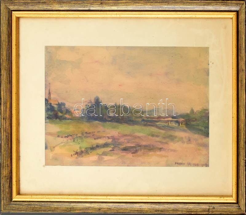 Farádi Veres Izabella (1884-1968): Sárospataki részlet. Akvarell, papír, jelzett. Hátoldalán Műcsarnok, Bp. raglappal 1958-ból. Üvegezett, kissé kopott fa keretben, 35x49 cm