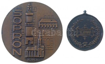Renner Kálmán (1927-1994) 1977. 'Sopron 1277-1977' kétoldalas bronz emlékérem (60mm) + 1897. 'A soproni M. Kir. Állami Főreáliskola Tornaversenye' kétoldalas bronz díjérem füllel (36mm) T:2,2- patina, ph, karc