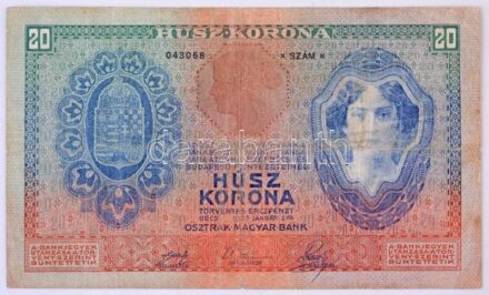 1907. 20K '2234 043068' T:III,III- ly. Hungary 1907. 20 Korona '2234 043068' C:F,VG hole Adamo K16