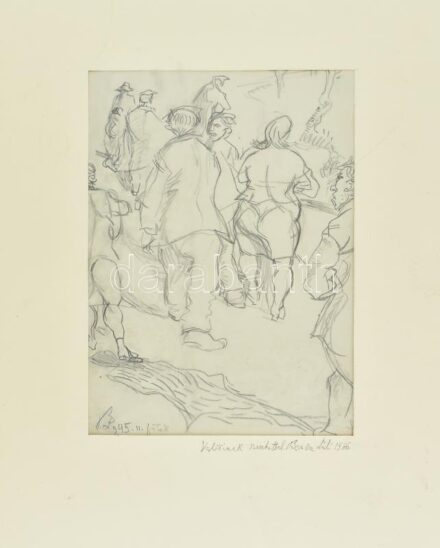 Bencze László ( 1907-1992): Füleki emberek, 1945. Ceruza, papír, jelzett, paszpartuban, paszpartu szélén apró szakadással, 28×20 cm