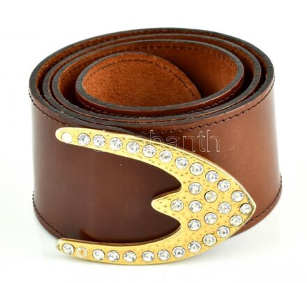 Bőr női öv, strasszokkal díszített fém csatt. h: 110cm