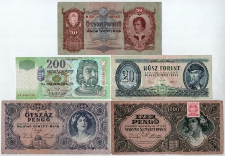 5db-os pengő-forint bankjegy tétel, közte hajtatlan 2007. 200Ft 'FA' T:I,III
