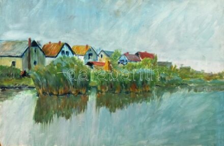 Jelzés nélkül: Tóparti tanya. Olaj, farost. 40x60cm, keret nélkül.