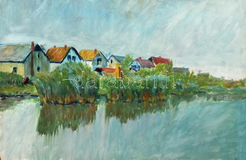 Jelzés nélkül: Tóparti tanya. Olaj, farost. 40x60cm, keret nélkül.