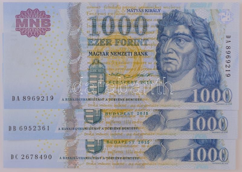 2015. 1000Ft (3x) 'DA', 'DB' és 'DC' sorszámjelekkel T:I,I-