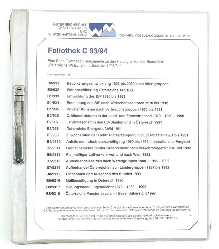 Foliothek C 93/94 - Eine Serie Overhead-Transparente zu den Hauptgrafiken der Broschüre 'Österreichs Wirtschaft im Überblick 1993/94'.