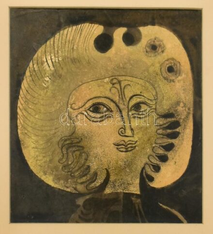 Szász Endre (1926-2003): Női portré. Vegyes technika, papír, jelezve középen lent (halványan). Üvegezett fa keretben. 28,5x26,5 cm