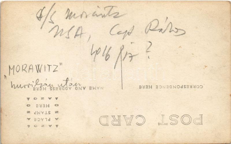 1916-17 SS 'MORAWITZ' egycsavaros tengeri áruszállító gőzhajó hurrikán után Amerikában, matrózok a fedélzeten a roncsok között / Hungarian cargo steamship after the hurricane in the USA. photo - Image 2