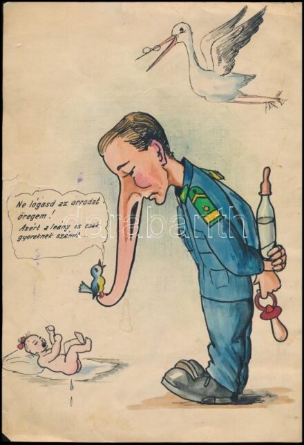 Jelzés nélkül: Karikatúra, vegyes technika, papír, a lap szélén kisebb sérülésekkel, ragasztott, 29,5x20 cm