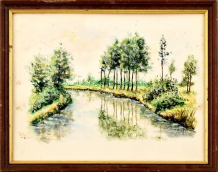 Olvashatatlan jelzéssel: Tájkép. Akvarellel, papír . , sérült keretben, 26x34cm