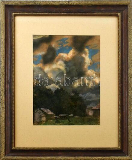 Olvashatatlan jelzéssel: Tájkép. Pasztell, papír, sérült. Üvegezett sérült keretben. 38x28cm