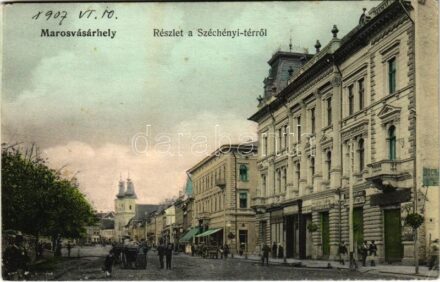 Marosvásárhely, Targu Mures; Széchenyi tér, Szentgyörgyi István hús árulása, Fischer Gyula és fiai, Bocsánczy Márton, Feig. Vilmos lisztraktár üzlete / square, shops