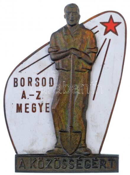 DN 'Borsod-Abaúj-Zemplén Megye - A Közösségért' zománcozott Br plakett eredeti, de sérült tokban (52x77mm) T:1-