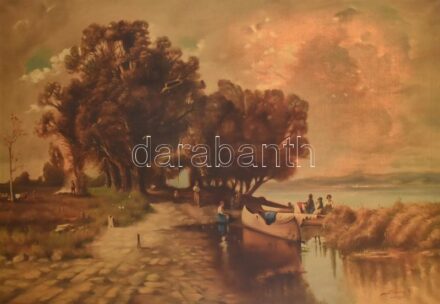 Schwarz jelzéssel: Tópart. Olaj, vászon. Sérült dekoratív keretben. 66x96cm