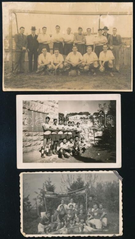 cca 1930-1960 Palesztin és szlovák foci csapatok 3 db fotó 11x8 cm-ig