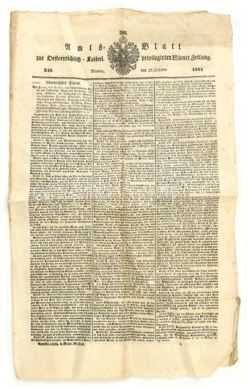 1834 Amts Blatt október 27. -i száma