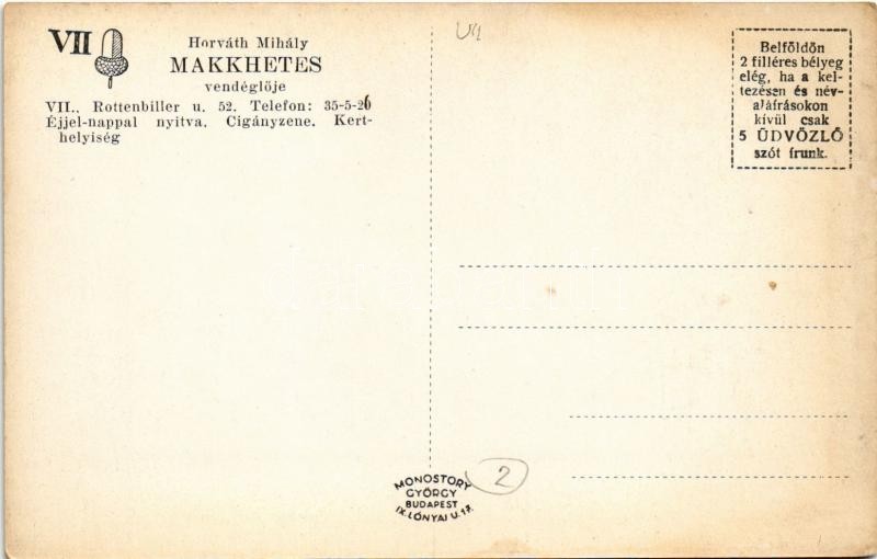 Budapest VII. Horváth Mihály Makk-hetes vendéglője. Rottenbiller utca 52. reklám - Image 2