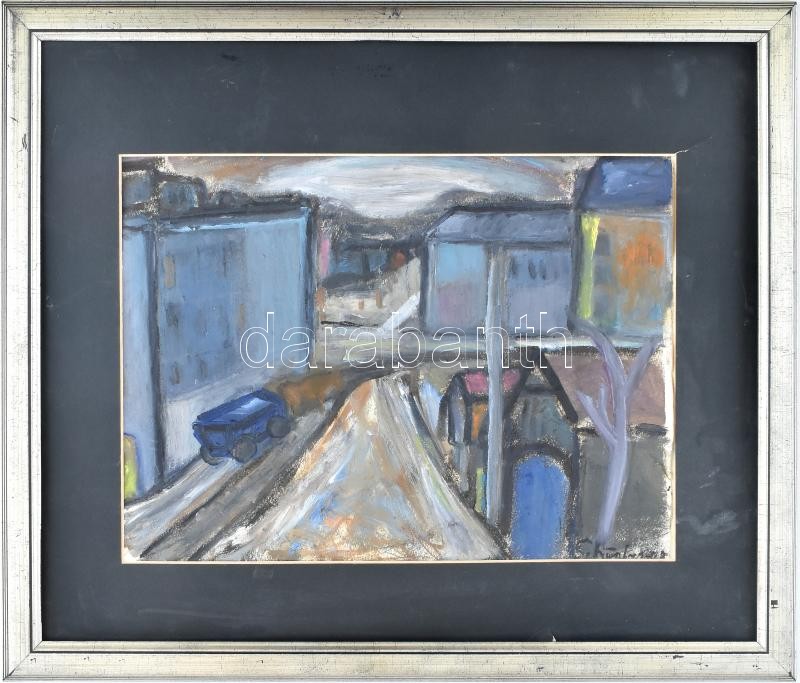 Schönberger jelzéssel: Város. Olaj, papír. sérült keretben. 24x33cm