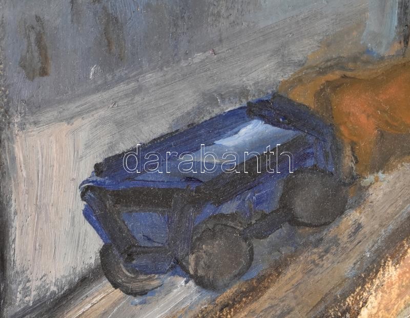 Schönberger jelzéssel: Város. Olaj, papír. sérült keretben. 24x33cm - Image 4