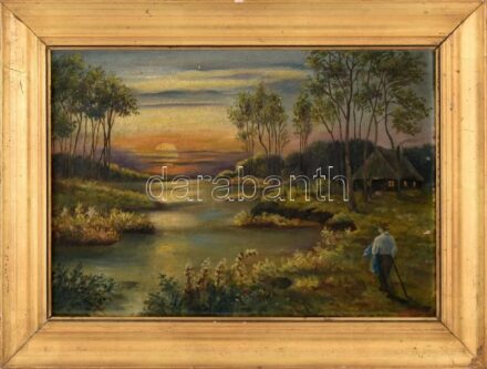 Orbán jelzéssel: Tájkép. Olaj, farost, kopott keretben. 32x46cm