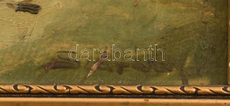 Szórády István (1890es évek -?): Udvar. Olaj, karton. Kopott, sérült keretben. 24x33cm - Image 2