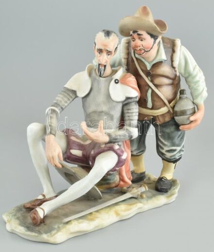Poema Artistic Cluj Napoca (Kolozsvár) , Don Quijote de la Mancha és hű társa Sancho Panza, festett porcelán, jelzett, apró kopásnyomokkal, m: 25 cm