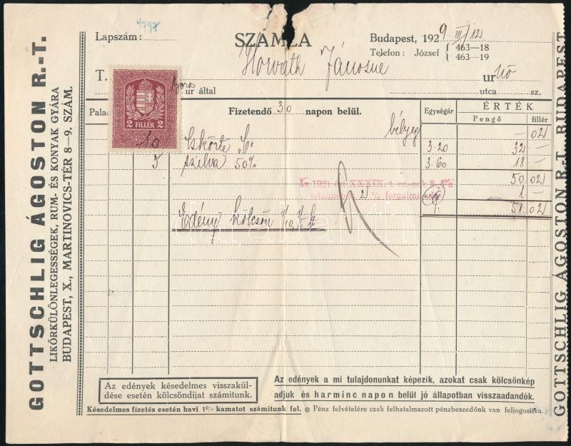 cca 1923-1929 3 db régi számla, közte Törley József és Tsa, az egyik kissé szakadt