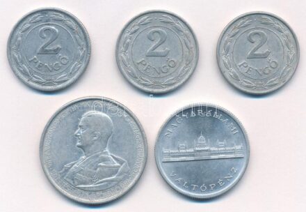 1941-1943. 2P Al (3xklf) + 1943. 5P Al 'Horthy Miklós születésének 75. évfordulója' + 1945. 5P Al 'Parlament' T:2-3