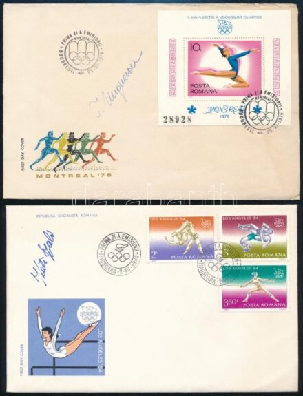 Kati Szabó és Teodora Ungureanu román tornászok saját kezűleg aláírt FDC-k 2 db