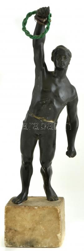 Tornász figura, patinázott bronz, kopott, sérült. m: 22 cm