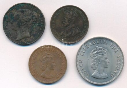 Jersey 1861. 1/13Sh Cu 'Viktória' + 1912. 1/12Sh Cu 'V. György' + 1960. 1/12Sh Cu 'II. Erzsébet' + 1966. 5Sh Cu-Ni 'II. Erzsébet' T:2-3 Jersey 1861. 1/13 Shilling Cu 'Victoria' + 1912. 1/12 Shilling Cu 'George V' + 1960. 1/12 Shilling Cu