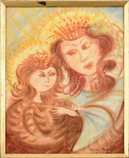 Kaszner Margit (1938-2012): Februári madonna. Akvarell, papír, jelzett, üvegezett fa keretben, hátoldalán sérült címkén feliratozott, 40x30 cm.