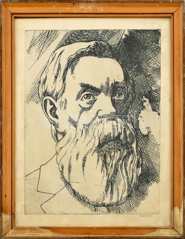 Raszler Károly (1925-2005): Engels. Rézkarc, papír, jelzett. Üvegezett, kissé sérült fa keretben, 39×29 cm