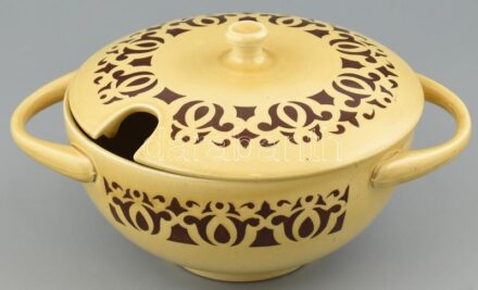 Gránit leveses tál, fajansz, jelzett, kopott, m: 17 cm, d: 33 cm