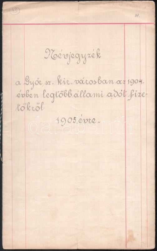 1905 Névjegyzék a Győr sz. kir. városban az 1904. évben legtöbb állami adót fizetőkről