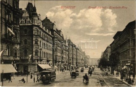 Budapest VII. Erzsébet körút, villamos, kávéház, üzlet