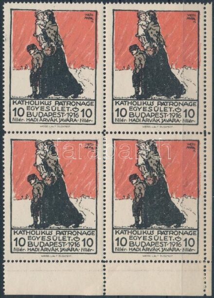 1916 Katolikus patronage egyesület Budapest levélzáró 4-es tömb