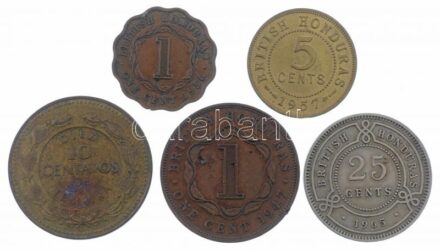 Brit Honduras 1947. 1c Cu 'VI. György' + 1956-1965. 1c-25c 'II. Erzsébet' (3xklf) + Honduras 1994. 10c sárgaréz T:2-3 British Honduras 1947. 1 Cent Cu 'George VI' + 1956-1965. 1 Cent - 25 Cents 'Elizabeth II' (3xdiff) + Honduras 1994. 10 Cents