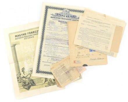 cca 1920-1940 Életbiztosítással kapcsolatos okmányok, kötvények, stb.